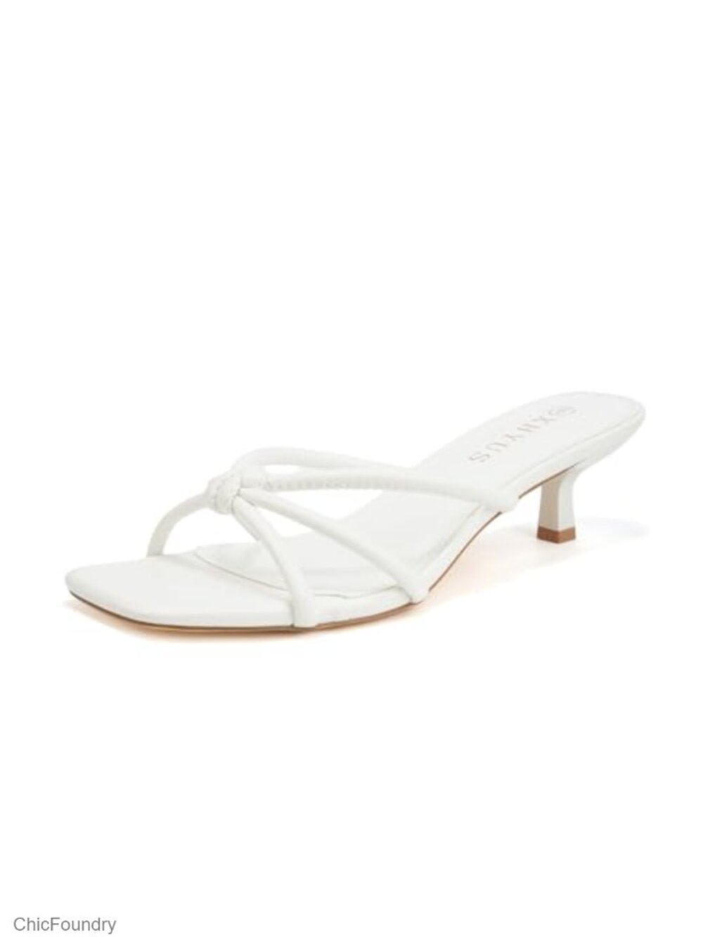 Faux Leather Spaghetti Strap Square Toe Kitten Heel Mule Sandals
